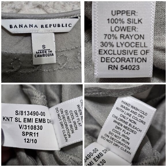 Banana Republic Size‎ S Gray Embroidered Sleeveless Dress Silk Rayon Blend - Picture 2 of 14
